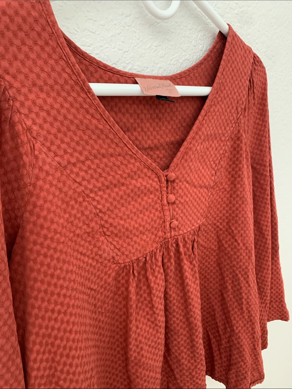 Universal Thread Rust Button-Front V-Neck Peasant Blouse - Picture 2 of 4